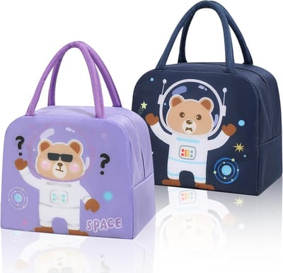 Thermische Lunchtas voor Kinderen, Kleine Lunchtas voor School en Picnics, Schattige Cartoon Ontwerpen in Blauw en Paars
