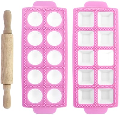 Dailygoods- Raviolivorm Set - 2 Stuks - Siliconen - Ronde/Vierkante Vormen - 26,1 x 21,6 x 3 cm - Eenvoudig Schoon te Maken - Deegvorm