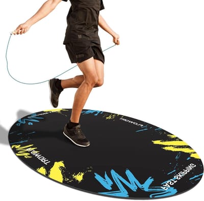 Jump Rope Mat Grote Rubberen Oefenmat Indoor Outdoor Schokabsorberende Mat Antislip Ovaal Ontwerp voor Vloer & Touw Bescherming, Workout Matten voor Thuis Gym Vloeren (Blauw)