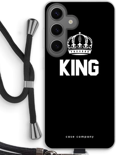 Case Company® - Hoesje met koord geschikt voor Samsung Galaxy S24 hoesje met Koord - King zwart - Telefoonhoesje met Zwart Koord - Bescherming aan alle Kanten en Over de Schermrand