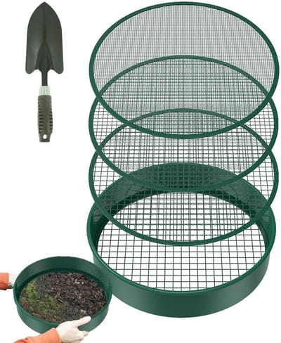 Tuinbodemzeef - Grondzeef Compostzeef - Bodem Verbeteren - 4 Vervangbare Mazen - 30 cm diameter - Donkergroen