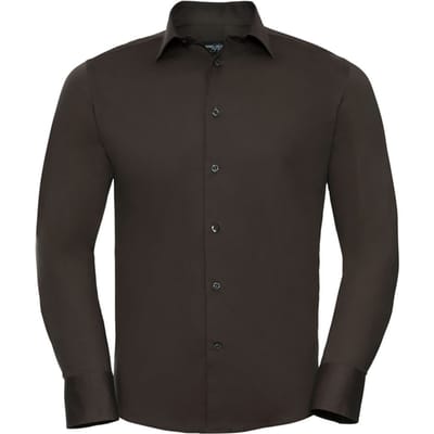 Russell Collection Heren Stretch Overhemd Met Lange Mouwen (Chocolade)