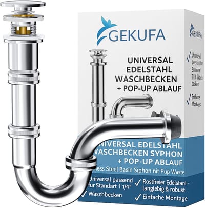 Universele Wastafel Sifon met Pop-up Afvoerplug (1 1/4") - RVS Buissifon Chroom voor Badkamer