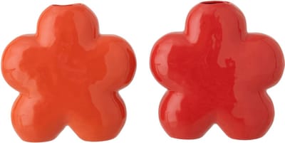 J-Line vaas Bloem - porselein - oranje/rood - small - set van 2