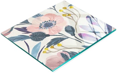Decoratieve glazen snijplank voor in de keuken met retro klaprozenmotief, 60x52 cm