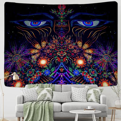 Psychedelische Death Mushroom Wandtapijt Wanddecoratie Kleurrijke Abstracte Boheemse Hippie Hekserij Slaapzaal Woondecoratie 95x70cm blue