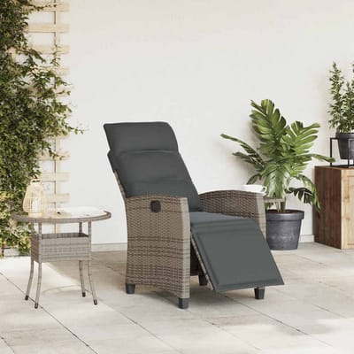 vidaXL - Verstelbare - tuinstoel - met - bijzettafel - poly - rattan - grijs