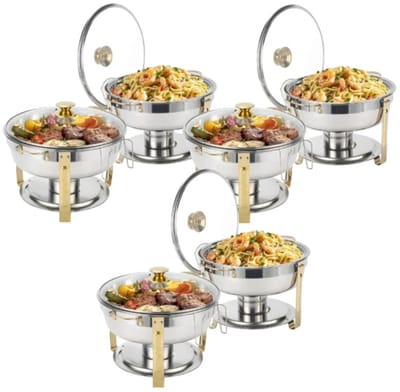 TamTrade Warmhouders - Buffetwarmer - Warmhoudbakken - Warmhoudschalen - 4 stuks - RVS - 4,7 Liter - Zilver met roségoud