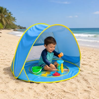 Torngat Baby Strandtent met Zwembad – Pop Up Babytent & Kinder Speeltent met UV 50+ Bescherming – Schaduw Boven je Baby, Water of Zand bij de Voetjes – Strandtentje voor Baby, Strand, Tuin, Balkon, Camping & Vakantie – Opvouwbaar & Draagbaar – Blauw