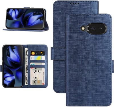 Wallet Case voor Google Pixel 9a met Kaarthouder en Flip Folio Design - Ultra Dunne TPU Bumper met Sterke Magnetische Sluiting en Standfunctie (Blauw)