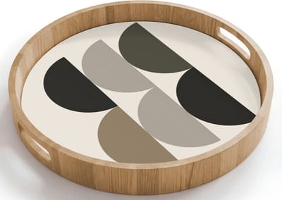Dienblad rond 40x40 cm - Schootdienblad hout - Halve cirkels - Aardetinten - Grafisch - Borrelplank rechthoek - Plateau houten dienbladen