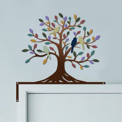 Deurkozijn Decoratie - Wanddecoratie Deurhoek - Huis Verfraaien - Boom Vogel Design - 25 x 25 cm - Goud
