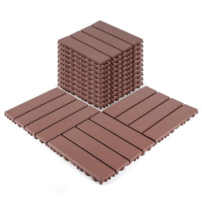 Interlocking Deck Tiles - 44 Stuks - 30x30 cm - Waterdichte Buitenvloer voor Terras, Balkon en Zwembad - Rood/Bruin