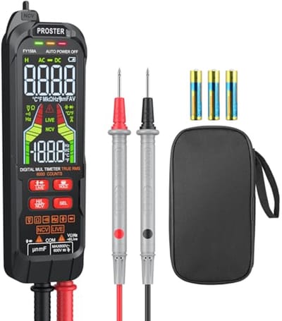 Digitale multimeter met 6000 tellers, LCD kleurendisplay, automatische bereikselectie en NCV-functie voor spannings-, frequentie-, capaciteit- en weerstandmetingen