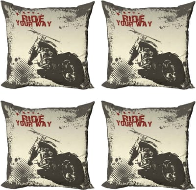 ABAKUHAUS Adventure Pillowcase Set (4 delen), Adventure with Motorcycle, moderne dubbelzijdige digitale print, 60 cm, antraciet