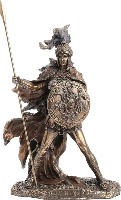 Veronese Design - Athene met Schild en Speer - Athene Godin van de Wijsheid en Oorlog - Gebronsd beeld - (hxbxd) ca. 26cm x 19cm x 10,5cm