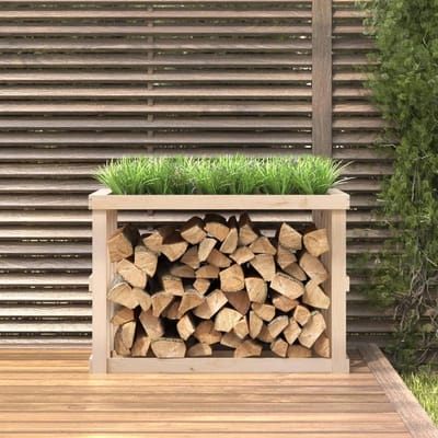Haardhoutrek Buiten - Brandhout Opslag - Tuin Decoratie - Met Plantenbak - 108x52x74 cm - Bruin