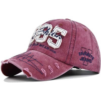 1985 Geborduurde Baseballpetten voor Mannen Vrouwen Vintage Gewassen Katoen Verstelbaar Outdoor Zon Hoeden Unisex Streetwear Hip Hop Petten (wine red,54-60cm) wijnrode kleur