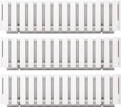 Prosperplast Plantenbak/bloembak Fence look - 3x stuks - kunststof - parel wit - 58 x 18 x 16 cm