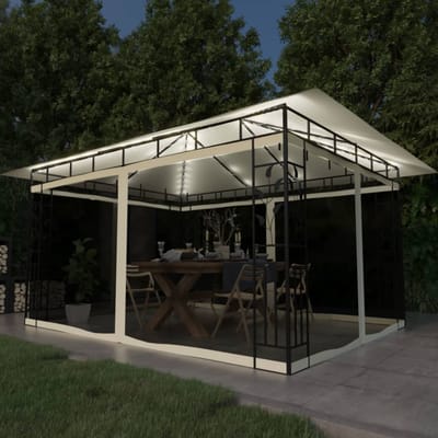 vidaXL - Prieel - met - klamboe - LED-lichtslinger - 180 - g/m² - 4x3x2,73 - m - crème