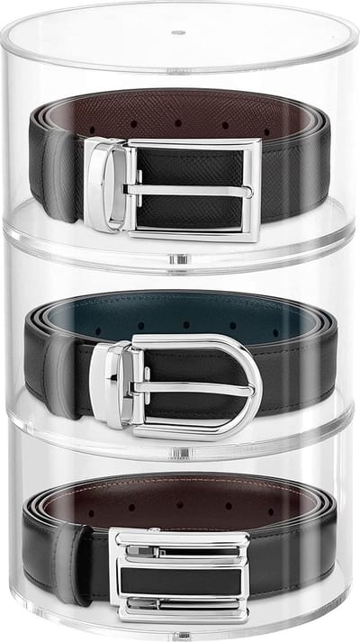 Doorzichtige 3-Laats Riem Organiser met Magnetische Deksels - Stapelbare Plastic Kast voor Riemen, Sieraden, Horloges en Makeup