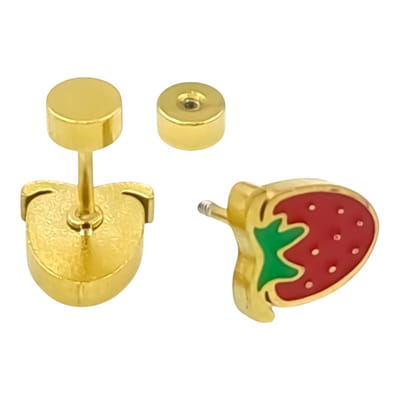 Aardbei oorbellen voor meisje - Kleine oorknopjes 8 x 7 mm - Premium gold-plated staal