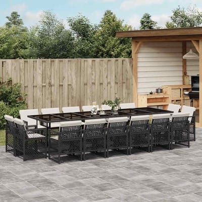 vidaXL - 17-delige - Tuinset - met - kussens - poly - rattan - zwart