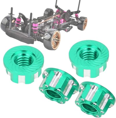 Set van 4 M4 Zeskantmoeren 9mm voor RC Wielen - Adapter, Anti-Stof Deksel en Vervangingsonderdelen voor 1/10 RC Auto's (Groen)