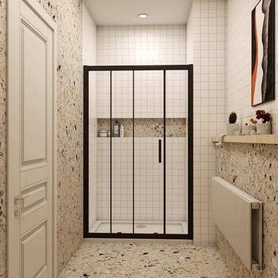 Douchedeur schuifdeur 140x195cm 8mm gehard glass easyclean mat zwart aluminium profiel-Deurbuffer