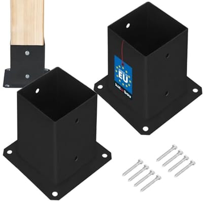 KOTARBAU® 2 stuks Paalvoet , Paalhouder, voor Schroefbevestiging, Gepoedercoat Staal, 90 x 90 mm, Zwart, Paalsteun, voor Houten Balken en Pavillons, Duurzaam en Weerbestendig
