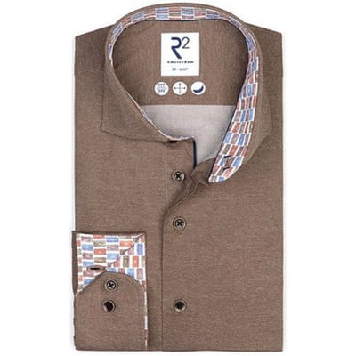 R2 Amsterdam - Overhemd Melange Bruin - Heren - Maat 46 - Modern-fit
