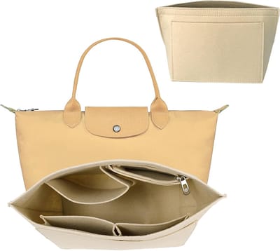 Famanu – Portemonnee Organizer - Tote Bag Organizer Insert - Opvouwbare Tas Organizer voor - Multi-Pocket Vilt Handtas Organizer voor lange steel tote organizer (beige - M)