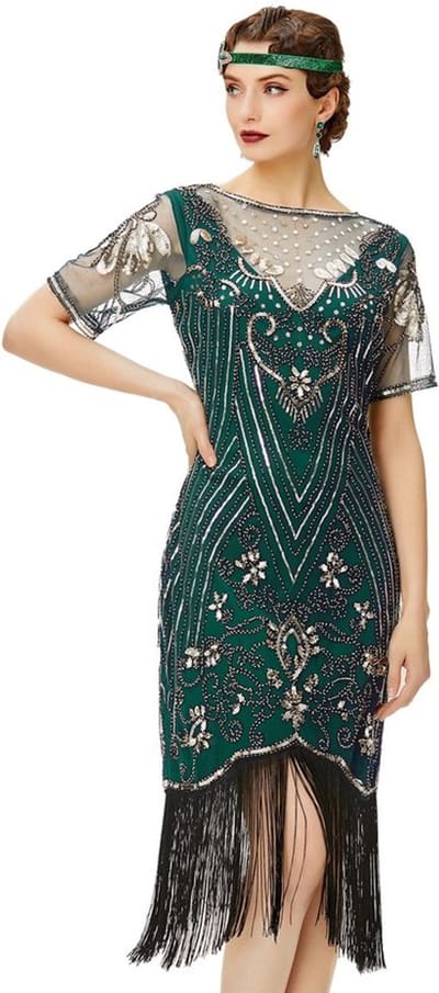 Allecto - Flapper Jurk - Brullende jaren 20 - Vintage Kralen
