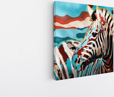 Saammp Canvas Schilderij - Abstract Kleurrijke Zebra - Natuur - Dieren - 20x20 - Foto op canvas - Wanddecoratie - Muurdecoratie Woonkamer - Slaapkamer decoratie - Canvas Print
