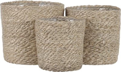 Mica Decorations Atlantic Plantenmand - Set van 3 - H16 x Ø16 cm - Jute - Crème