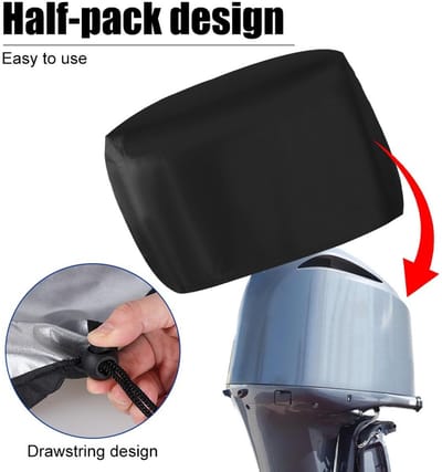 Dailygoods- Buitenboordmotorhoes Waterdicht - Half-omwikkelde Motor Cover - Trekkoordontwerp - 420D Oxford Doek - Slijtvast - Bescherming tegen Weer - Motorcover