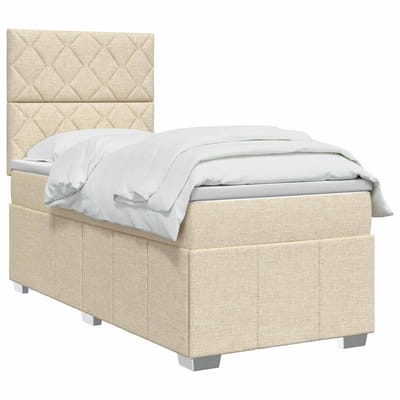 vidaXL - LED - Boxspringbed - met - Matras - Crèmekleurig - 100 - x - 200 - cm - Stof