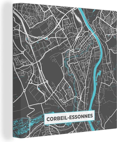 Canvas Schilderij Plattegrond - Stadskaart - Kaart - Frankrijk - Corbeil-Essonnes - 20x20 cm - Wanddecoratie