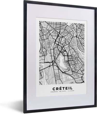 Fotolijst incl. Poster - Frankrijk - Plattegrond - Kaart - Créteil - Stadskaart - 30x40 cm - Posterlijst