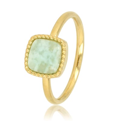 My Bendel - Goudkleurige Zegelring met Blauwgroene Amazonite Edelsteen - met Luxe Cadeauverpakking | Sieraden Voor Dames | Maat 16.00 Mm / Maat 50
