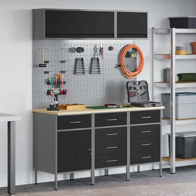 vidaXL - Werkkast - Set - met - lade - met - opslag - met - slot - 8 - st - Zwart