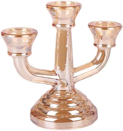 Kristallen Kandelaar - Amber Glas - Eettafel Decoratie - Driekoppig Ontwerp - 14 cm Lengte - Amberkleurig