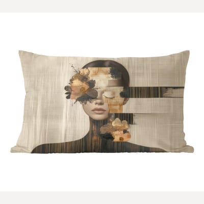 Sierkussens - Kussentjes Woonkamer - 60x40 cm - Gezicht - Bloemen - Zwart - Vrouw
