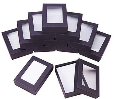 24 stuks zwarte geschenkdozen, sieradendoosjes met venster, presentatiedoos met vulling, verjaardagscadeaudoos voor kettingen, oorbellen en ringen, 9 x 6,5 x 2,8 cm
