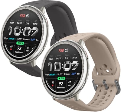kwmobile 2x horlogebandjes geschikt voor 20mm Amazfit Active 2 / 2 Square / Active Edge / Bip 3 / GTS 3 4 bandje - Smartwatch bandjes van TPU - Activity tracker horloge band in donkergrijs / beige