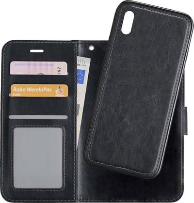 Hoesje - 2 in 1 - Geschikt voor Apple iPhone X - Met Uitneembare Hard Cover - Bookcase - Wallet Case - Met Pasjeshouder - Book Case - Uitneembaar - Pashouder - Kunstleer - Zwart