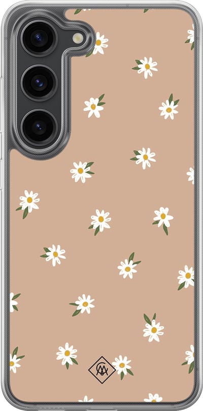 Casimoda® hoesje - Geschikt voor Samsung Galaxy S23 Plus - Sweet Daisies - 2-in-1 case - Schokbestendig - Bloemen - Verhoogde randen - Bruin/beige, Transparant