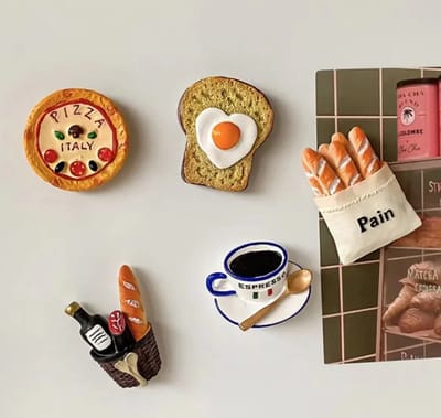 TLVX 5 stuks Zeer Sterke 3D Koelkast Magneten / Leuke Foto Magneet Stokbrood / Pizza / Koffie / Brood Ei / Wijn / Vrolijke Speel- en Leer Magneten / School / Whiteboard / Decoratief / Boodschappenlijst / Notitie / Memo bord / Schoolbord / Magnetisch