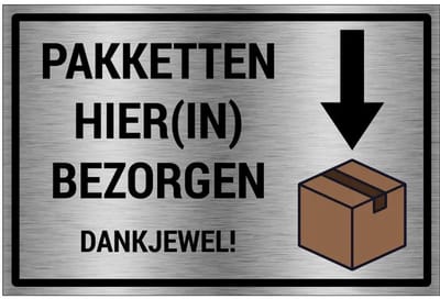 Pakketten hierin bezorgen bord - gecoat brushed aluminium - grijs zwart | 60 x 40 cm
