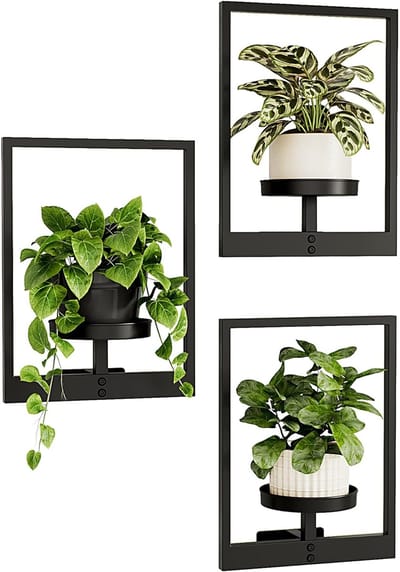 Wandplantenbakken - Muur plantenstandaard - hangende plantenbak - plantenplanken - kamerplanten plantenhanger buiten plantenhouder - 3 stuks - zwart metalen - voor woonkamer en buiten, kamerdecoratie